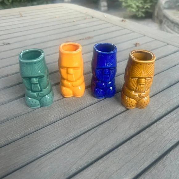 Multicolor Ceramic Tiki Shot Glasses Set of 4 - Picture 7 of 8
